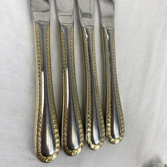 4 Retroneu GOLD ACCENT Chain 9 1/2” Dinner Knife 18/8 Korea Stainless Pre owned - Picture 3 of 7